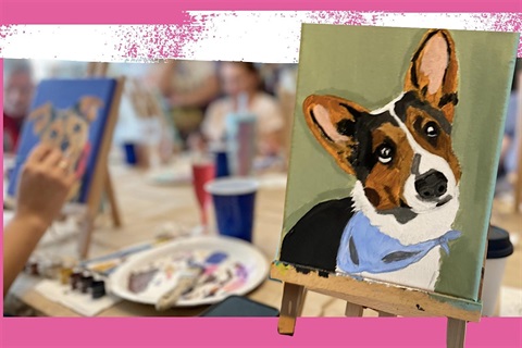 A painting of a corgi dog.
