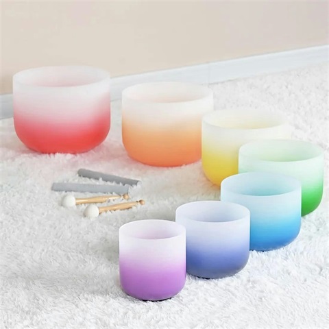Colorful sound bowls of different sizes.