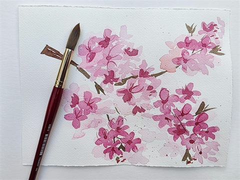 A watercolor painting of cherry blossoms
