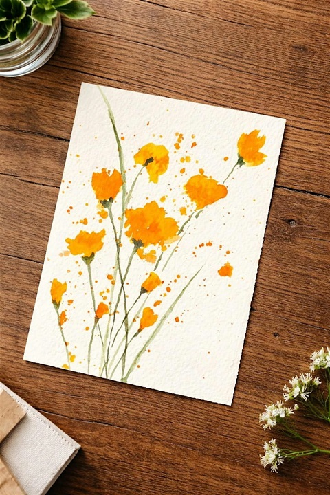 A watercolor painting of orange flowers